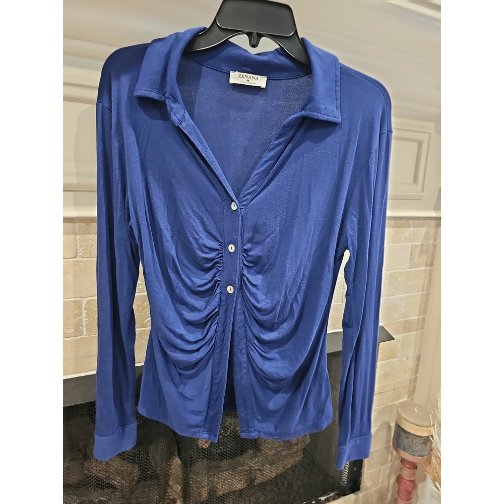 Zenana Shelly Rusched Royal Blue Blouse Size Medium